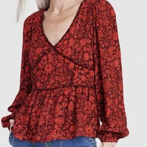 NWT Women Knox Rose Red Bohemian Festival Long Sleeve Embroidered BlouseSize XXL